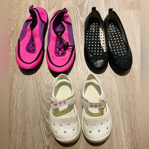 Lot of 3 - Kids Summer Sandals, Ballerina, Water Shoes, 3-7 y/ o, Sz 9, 12, 13.5